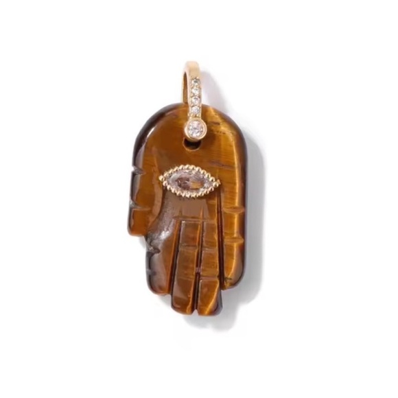 Anthropologie Jewelry - Tiger Eye Hand Hamsa Stone Pendant Charm